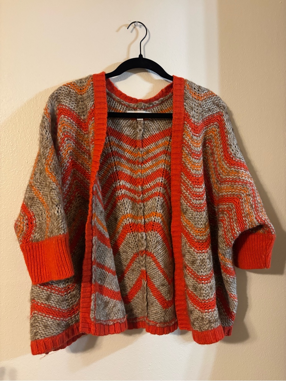 LOFT Open-Front Chevron Cardigan Sweater - Orange & Gray